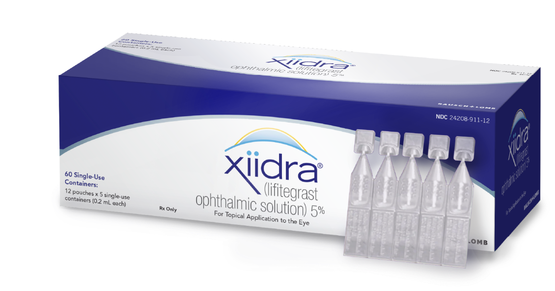 A box of 60 single-use containers of Xiidra